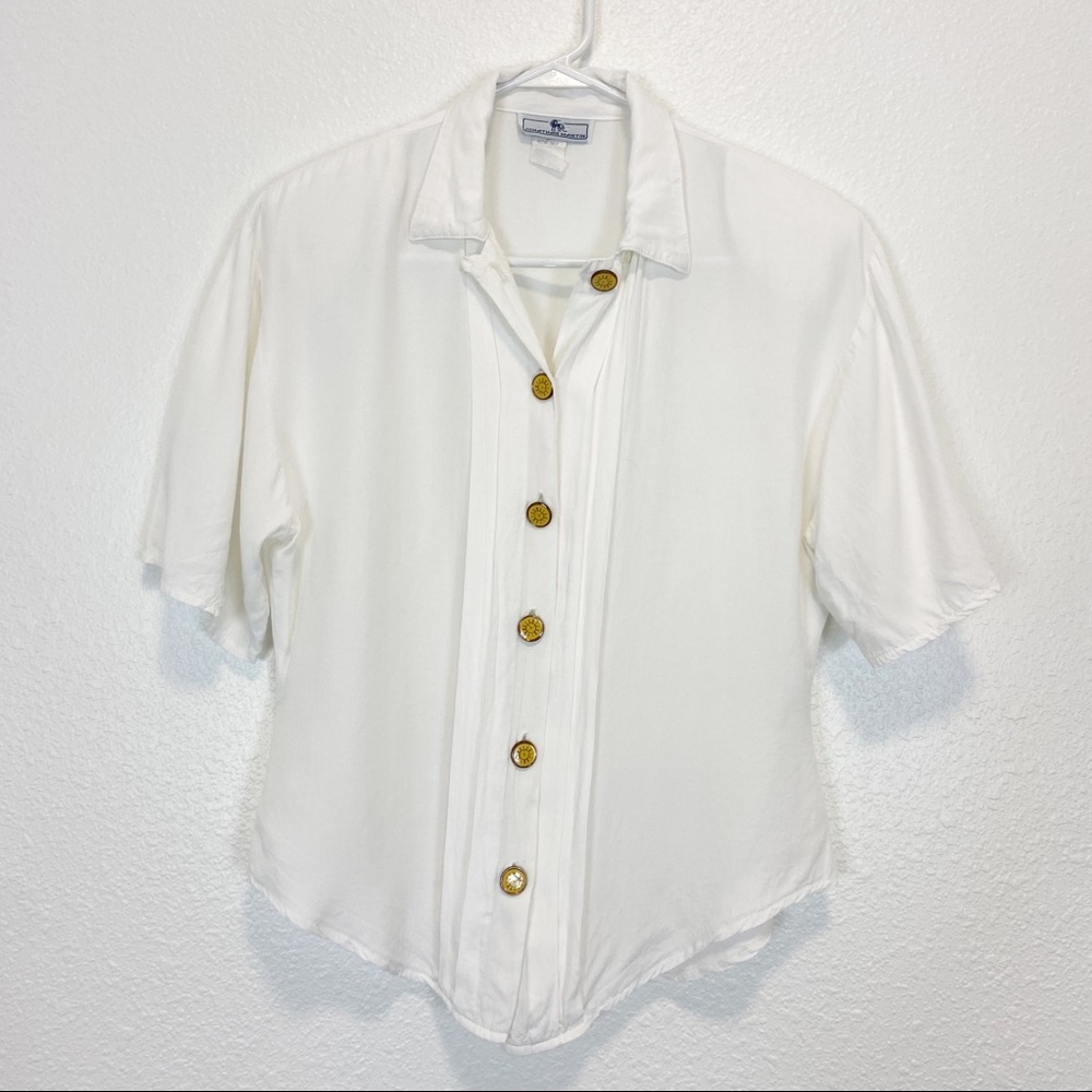 Vintage Johnathan Martin White Button Up Shirt Roman Numeral Buttons M